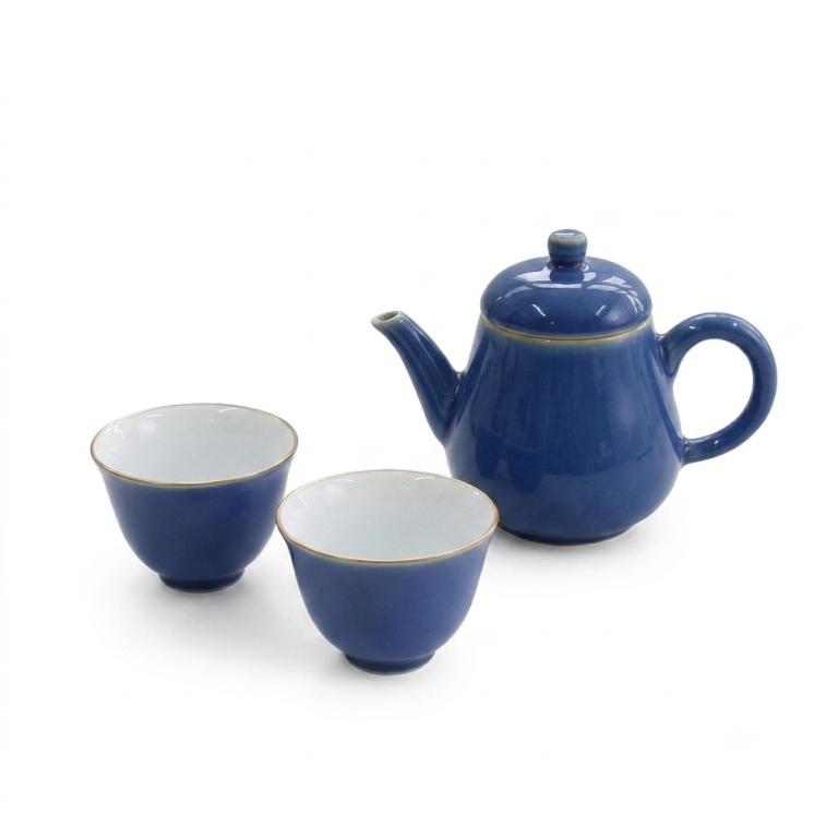 粉藍釉茶具套裝 (一壺兩杯)