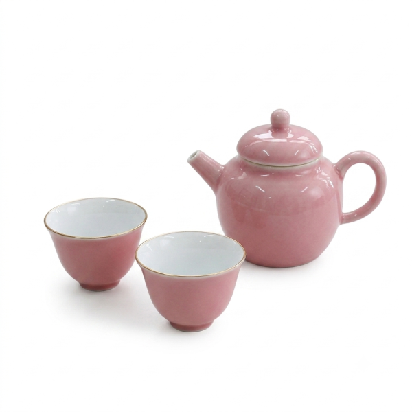粉紅釉茶具套裝 (一壺兩杯)