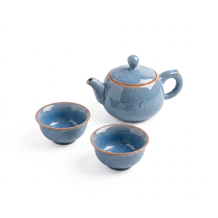 蓝冰花茶具套装 (一壶两杯)